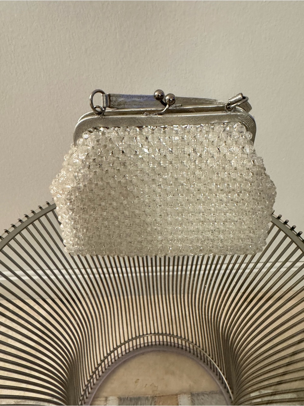 Vintage Crystal Beaded White Evening Clutch
